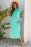 Clearly Aqua Mineral Wash Pocketed T-shirt Long Dress