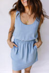 Sky Blue Mineral Wash Elastic Waist Tank Dress with Side Pockets
